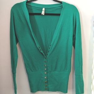 Green snap button cardigan medium